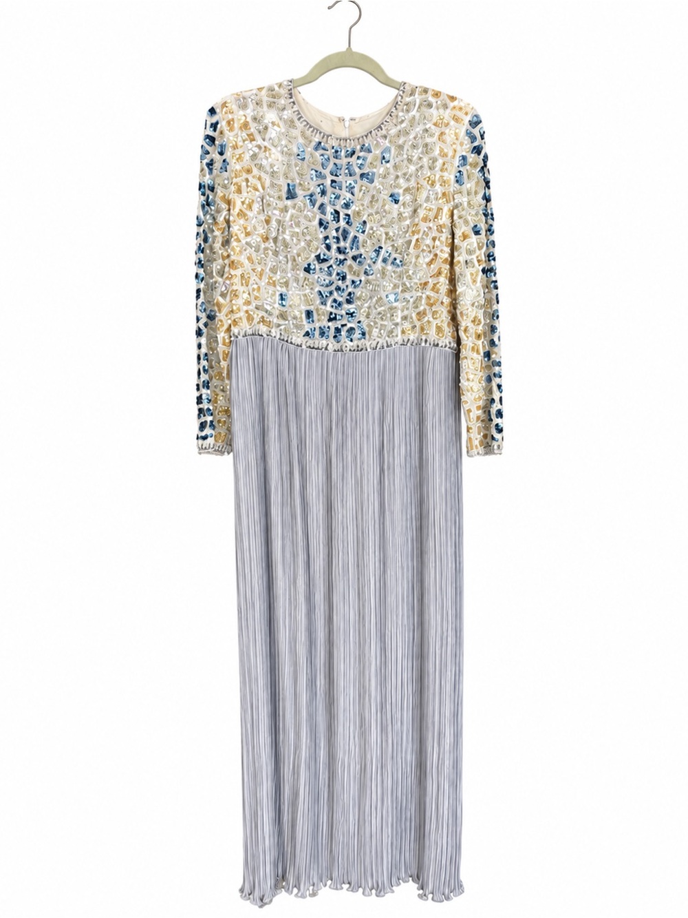 Vintage George F Couture Beaded Sequin Metallic Pleated Maxi Dress Size 8